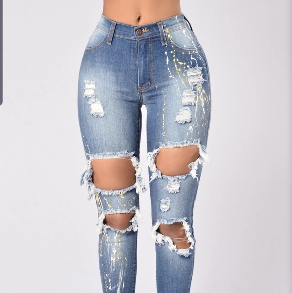 Fashion Nova Denim - Fashion Nova Paint Splash Distressed Jeans